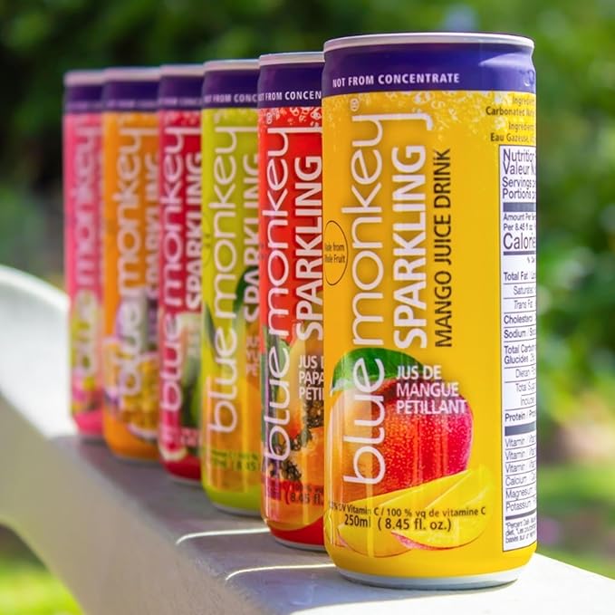 Blue Monkey Sparkling Coconut Water with Passion Fruit - 99.7% Coconut Water &amp Juice Blend - No Sugar Added All Natural Shelf Stable - Lightly Carbonated Tropical Beverage - 11.2oz (330ml) 12-Pa