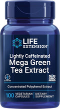 Life Extension Lightly Caffeinated Mega Green Tea Extract Camellia sinensis Extract with Concentrated EGCG polyphenol Content Gluten-Free Non-GMO Vegetarian 100 Capsules