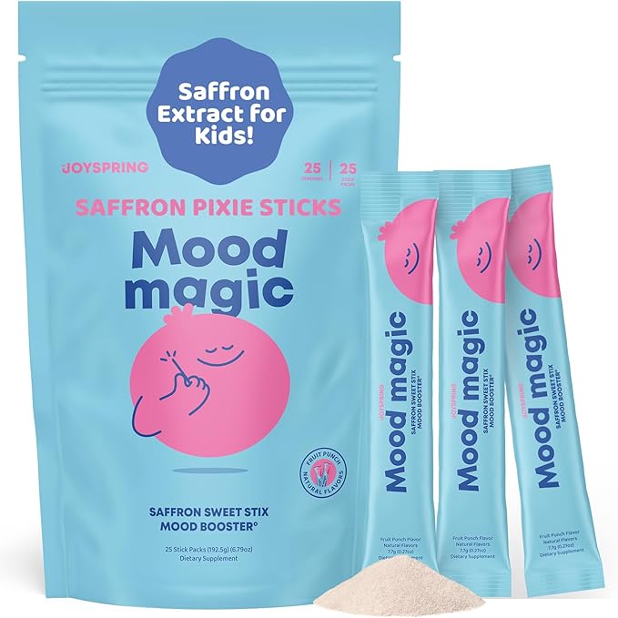 JoySpring SleepBerry Liquid Melatonin Magnesium Citrate &amp Glycinate Drops and Mood Saffron Pixie Stick for Kids