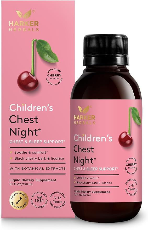 Children's Chest Night Herbal Syrup Nighttime Sleep Support to Soothe The Throat &amp Chest with Wild Cherry Bark Marshmallow &amp Licorice Root - 5.1 Fl oz (30 Servings)