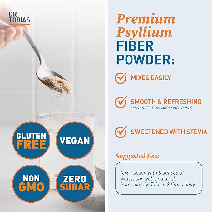 Dr. Tobias Colon Everyday Health - Gut Health for Women &amp Men - Psyllium Fiber Powder Drink with 4g Psyllium Husk Powder per Serving Vegan Gluten Free Non-GMO Fruit Punch 60 Servings