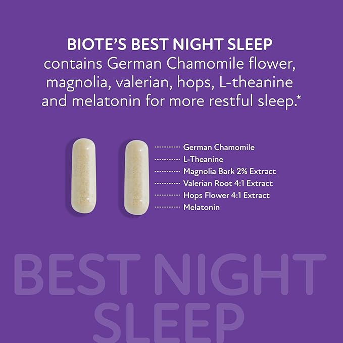 Biote Nutraceuticals - Best Night's Sleep - Restfulness + Awake Refreshed (60 Capsules)