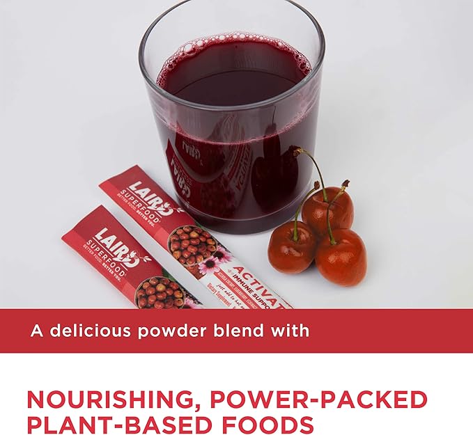 Laird Superfood Activate Immune Support Powder Drink Supplement 1000 mg of Vitamin C from Acerola Cherry Elderberry Echinacea and Reishi Mushroom 7.75 Gram Stick Pack of 10