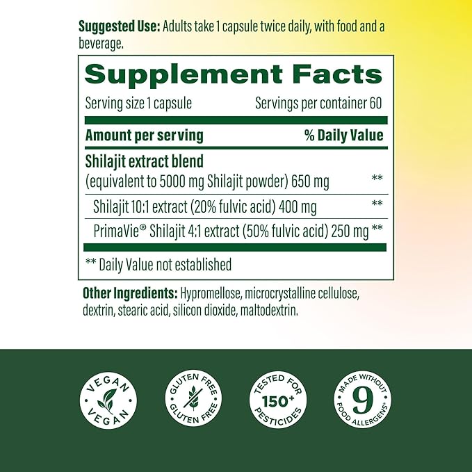 MegaFood Shilajit 10000mg with Fulvic Acid - Shilajit for Men &amp Women - May Help Support Healthy Testosterone Levels Muscle Strength &amp Energy Levels - Vegan Gluten Free 60 Capsules 30 Day