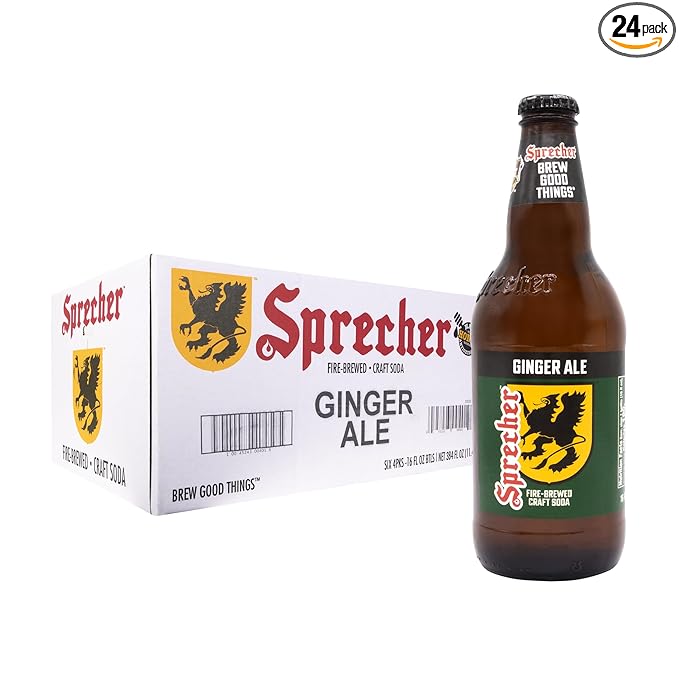 Sprecher Ginger Ale in 16 fl oz Glass Bottles (24 Pack) Fire Brewed Craft Glinger Soda with Real Honey Crisp Natural Ginger Flavor Naturally Flavored Gourmet Soft Drink