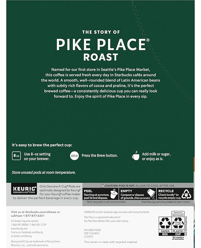 Starbucks Pike Place Roast Coffee K-Cup Portion Packs for Keurig Brewers 72 Count (3 boxes of 24 K-Cups)