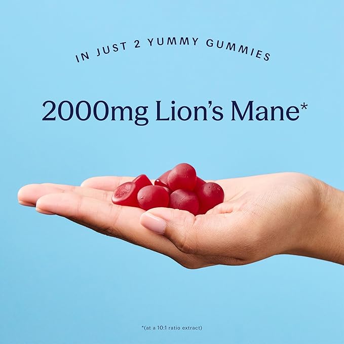 TRIP Lion’s Mane Gummies with 2000mg Lion’s Mane Mushrooms Extract Per Serving Vegan Naturally Flavored On the Go Chewable Gummy Delicious Raspberry Flavor 1 Bag 60 Count