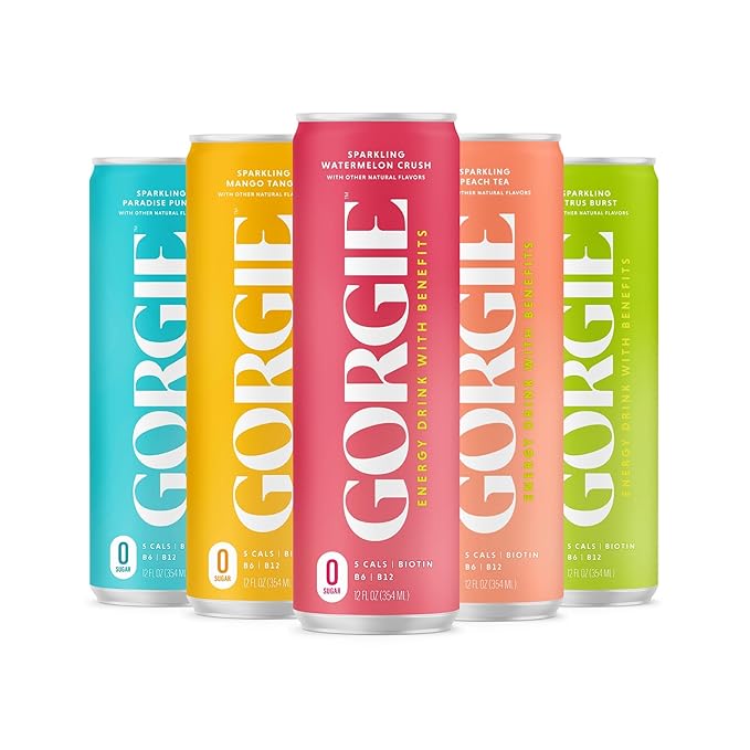 GORGIE Variety - Tropical Variety Bundle Sugar-Free Natural Energy Drink Sparkling Healthy Energy Drinks - Green Tea Biotin B Vitamins Vegan &amp Low Calorie (2 Packs of 12)