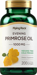 Piping Rock Evening Primrose Oil Softgels 1000mg | 200 Pills | Cold Pressed Dietary Supplement | Non-GMO Gluten Free
