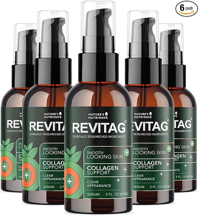 ReviTag Skin Serum – Natural Formula for Smooth Skin and Collagen Support – Non-GMO Easy to Use Made in GMP Facility Made in USA - 2 Fl. Oz 6 Month Supply