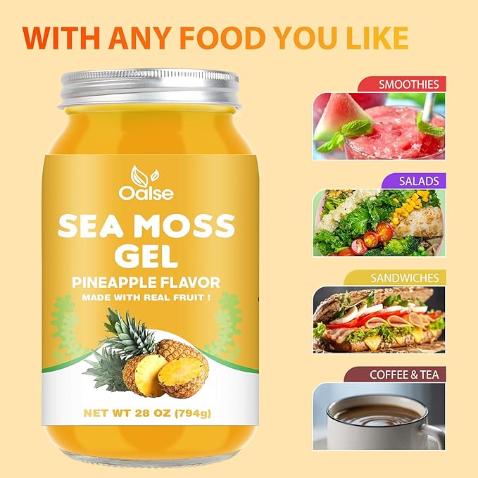 Sea Moss Gel - Raw Nutritious Irish Sea Moss Gel Rich in 102 Vitamins and Minerals Proteins &amp Vitamins Vegan-Friendly 28OZ Pineapple Flavor