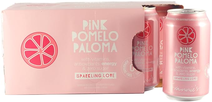 KauffmanTreats Frannie Sparkling Beverage- Zero Calories &amp Sugar Aspertame Free: 8-Ct 12 Oz. Cans (Pink Pomelo Paloma)