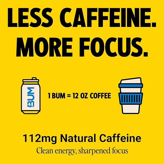BUM Sugar-Free Energy Drink Blueberry Lemonade - Lightly Carbonated &amp No Artificial Colors Natural Caffeine &amp Citicoline for Energy &amp Focus Brain Boost &amp Workout Sports Beverage - 1