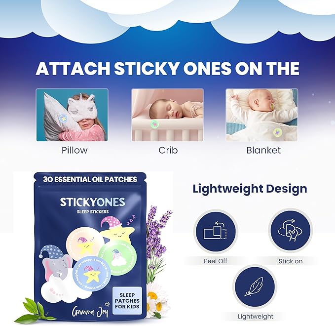 Gemma Joy Bedtime Baby Soothers &amp StickyOnes Sleep Patches - Cry Activated Heartbeat Puppy Plush Toy Stuffed Animal with Calming Light &amp All-Natural No Melatonin Bedtime Patches for Kids and
