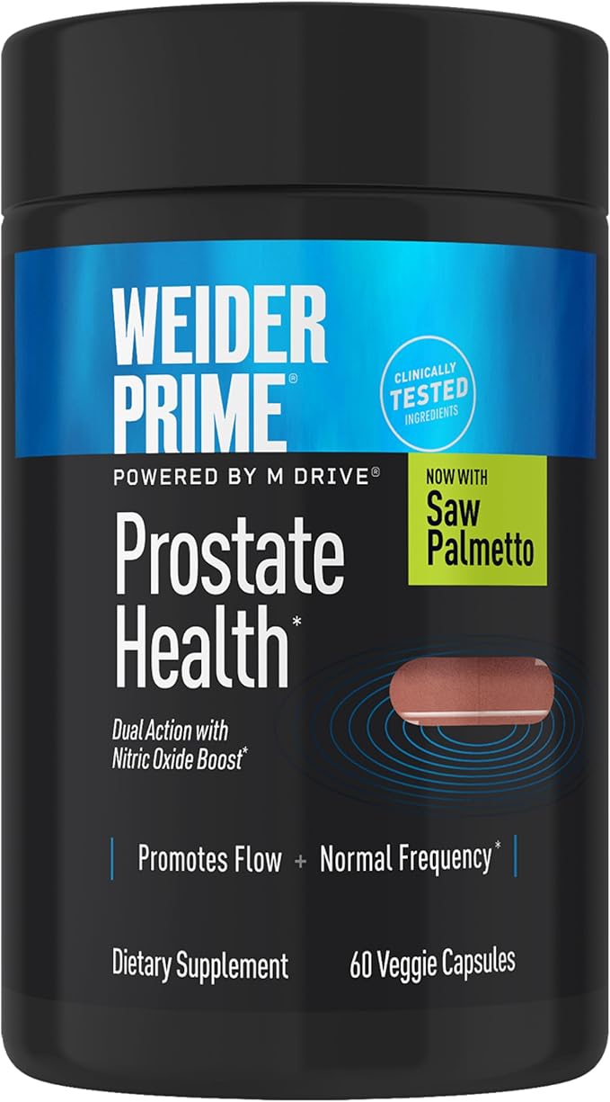 Weider Prime Prostate Health - Dual Action with Nitric Oxide Boost - Plant-Based Support for Prostate &amp Urinary Health - Men’s Wellness Formula with Flowens - Gluten-Free &amp Non-GMO - 60 Capsul