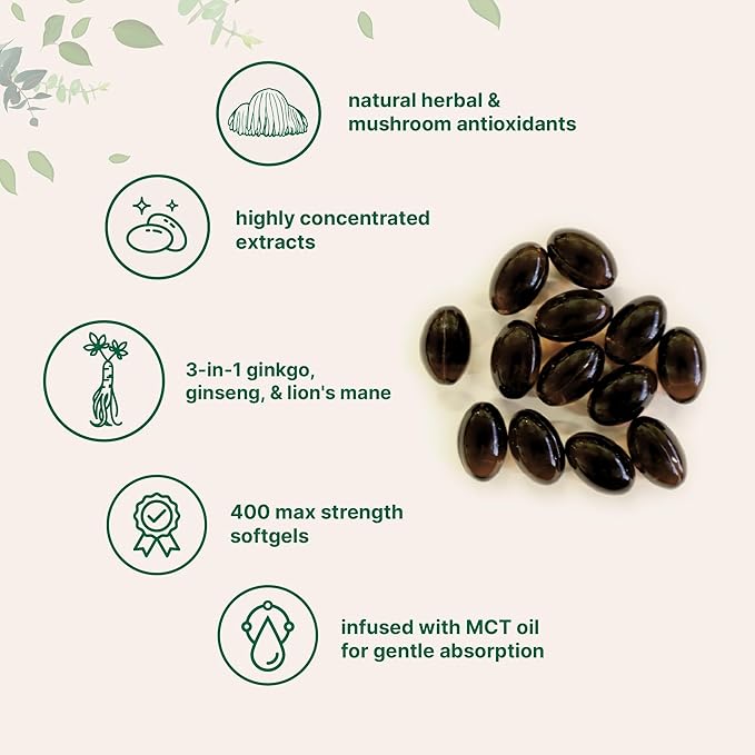 Micro Ingredients ﻿﻿Ginkgo Biloba &amp Ginseng 400 Softgels | 6 Month Supply | Triple Strength Ginko Biloba &amp Lions Mane Supplement