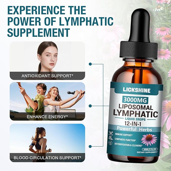2 Packs 3000MG Liposomal Lymphatic Drainage Drops 12 in 1 Organic Lymphatic Drainage Supplements with ElderBerry Burdock Root Cleavers Herb &amp Echinacea Lymphatic Cleanse Immune Support 4 Fl o