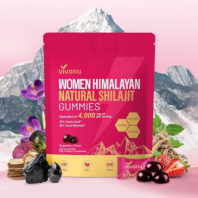 Shilajit for Women Gummies micronutrient Supplement Pure Himalayan Shilajitn Contains Tongkat Ali Ashwagandhaa Turmeric Saffron for hormonal Balance &amp Energy | Strawberry Flavor (60 Gummies)