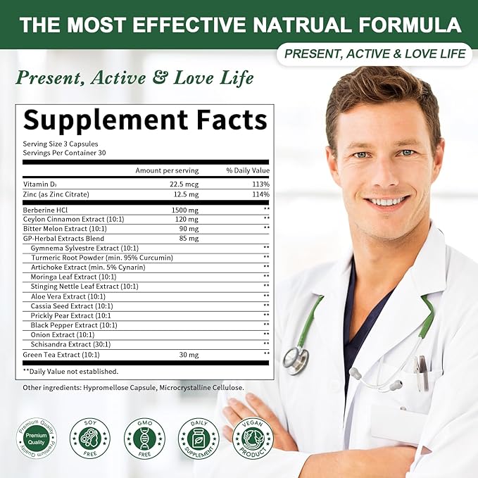 GREENPEOPLE Berberine Supplement with Ceylon Cinnamon - Berberine 1500mg Activates AMPK &amp GLP-1 Berberine HCL Capsules with Bitter Melon/Artichoke Extracts &amp Natural Herbs for Immune Support 9