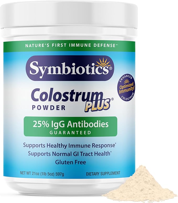 Symbiotics Colostrum Plus Powder 21 oz Immune &amp Muscle Recovery Support 25% IgG Immunoglobulins Gut Health &amp Training Resilience Unflavored Gluten Free - 21 oz