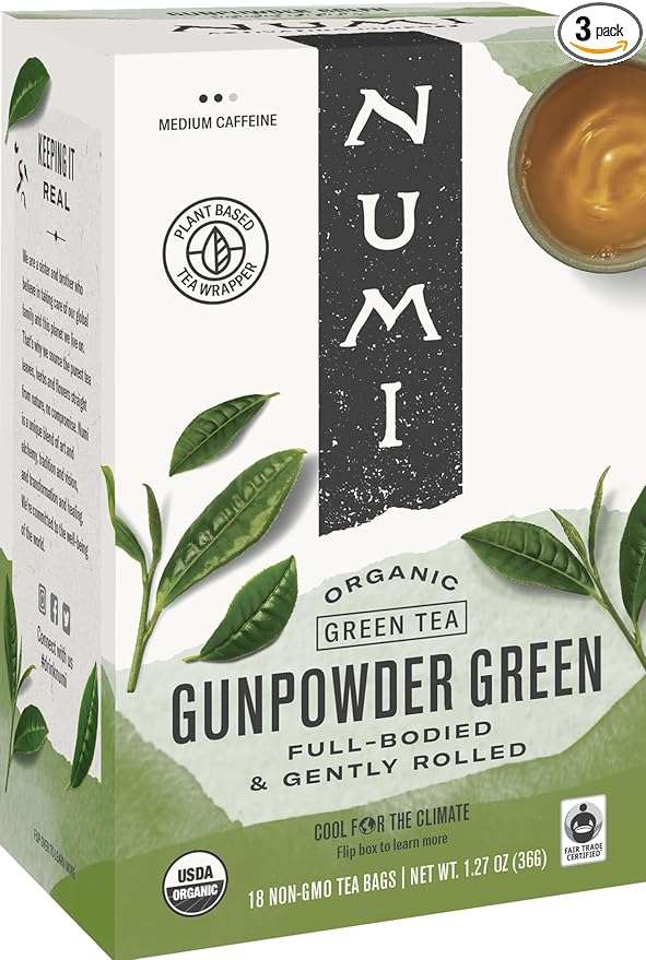 Numi 10109 Organic Tea Pearls Gunpowder Green 18 Teabags/Box (3 BOX)
