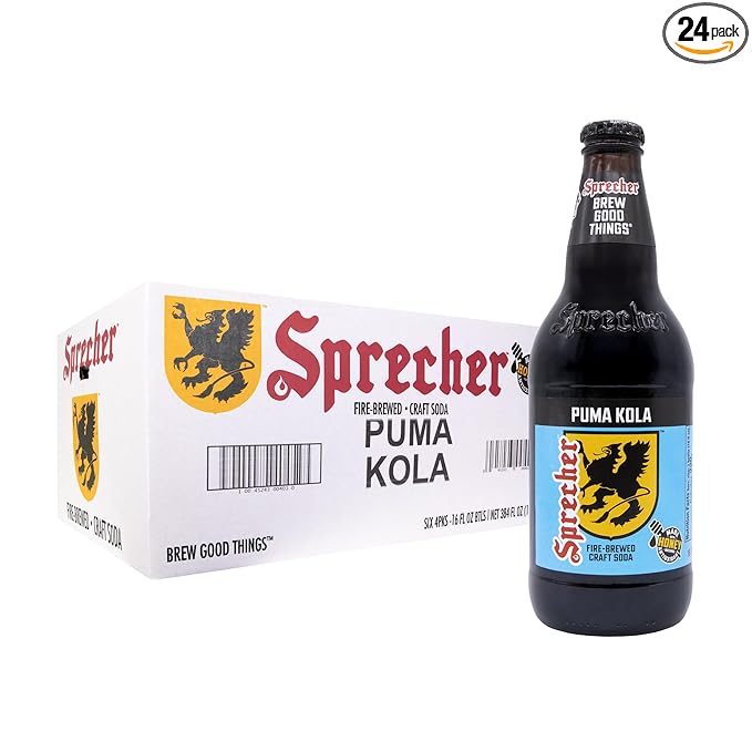 Sprecher Puma Kola in 16 fl oz Glass Bottles (24 Pack) Fire Brewed Craft Cola Soda with Real Honey Smooth Classic Cola Flavor Naturally Flavored Gourmet Soft Drink