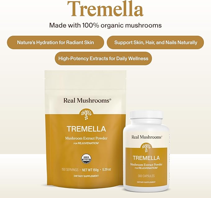 Real Mushrooms Tremella Mushroom Capsules – Organic Tremella Extract from Fruiting Body – Vegan Non-GMO No Fillers – for Daily Wellness Routine – 300 Count Mushroom Blend Supplements