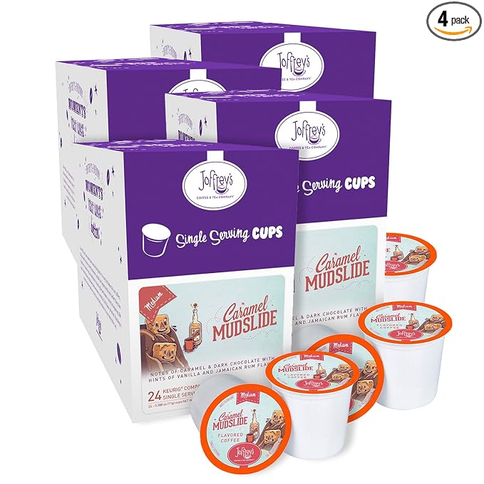 Joffrey's Coffee - Caramel Mudslide Flavored Coffee Artisan Medium Roast Arabica Coffee Beans Caramel Dark Chocolate Vanilla &amp Rum Flavor K-Cup 2.0 Compatible (96 Count)