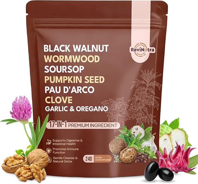 17-in-1 Wormwood Black Walnut Clove Cleanse for Humans Softgels - Support Gut Cleanse &amp Digestive Health with Garlic Pumpkin Seed PAU D'Arco Oil of Oregano Turmeric Zinc Vitamin C 240 Softg
