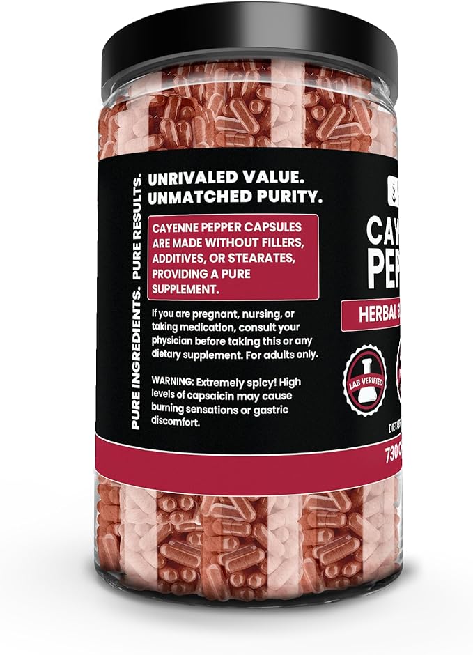 PURE ORIGINAL INGREDIENTS Cayenne Pepper (730 Capsules) No Magnesium Or Rice Fillers Pure Lab Verified