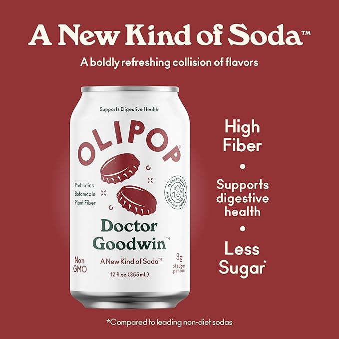 OLIPOP Prebiotic Soda Pop Doctor Goodwin A New Kind of Soda Packed with Prebiotics Fiber and Botanicals Gluten Free GMO Free 12oz (12-Cans)