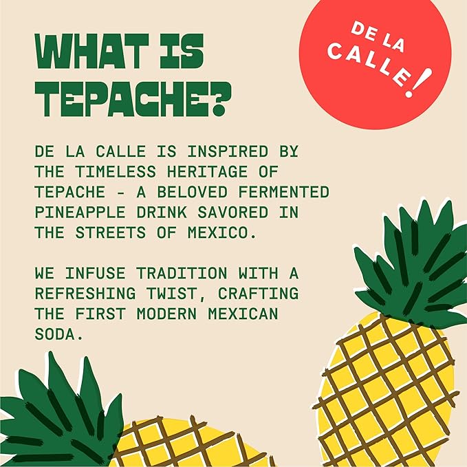 De La Calle Tepache - Pineapple Spice - Modern Mexican Soda - Craft Fermented Pineapple Sparkling Beverage - Certified Organic Antioxidant Rich Non-Alcoholic Healthy Soda Low Sugar Low Calorie N