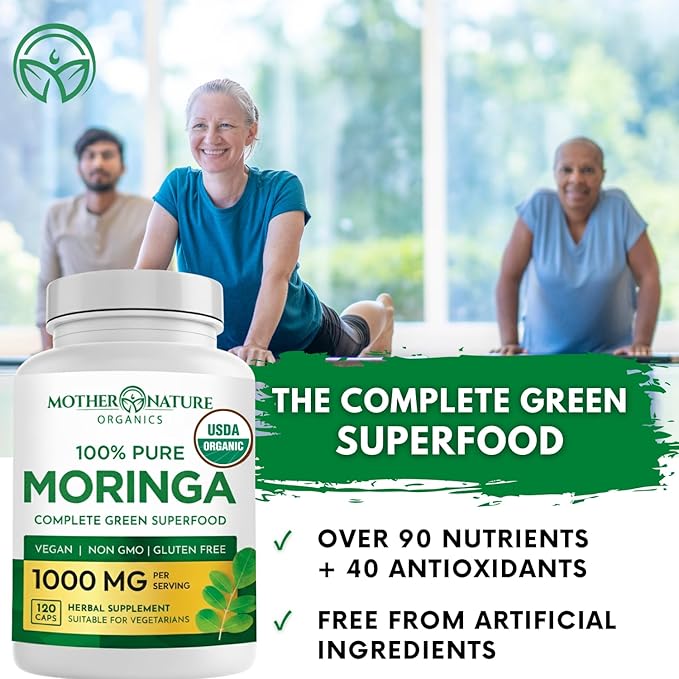 USDA Organic Moringa Capsules – Single-Origin Leaf Powder for Natural Energy Joint Comfort &amp Daily Wellness – Vegan Non-GMO 120ct – Clean Green Superfood Supplement No Fillers 3rd-Party Teste