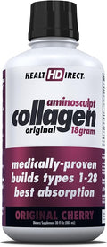 HEALTH DIRECT – AminoSculpt Liquid Collagen – 30 Fl Oz – 18 Grams of Premium Medical-Grade Collagen Liquid for Women – Stevia Free – Original Cherry