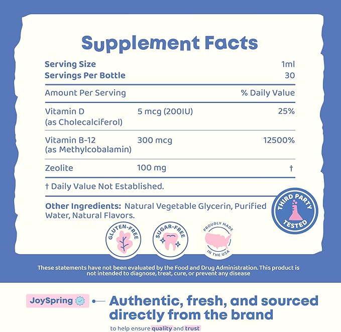 JoySpring LingoLeap – Liquid Kids Formula with Zeolite Clinoptilolite Methylated B12 &amp Vitamin D3 | Gentle Daily Support for Kids’ Wellness | Ages 3+ | (1fl oz) 30 Servings