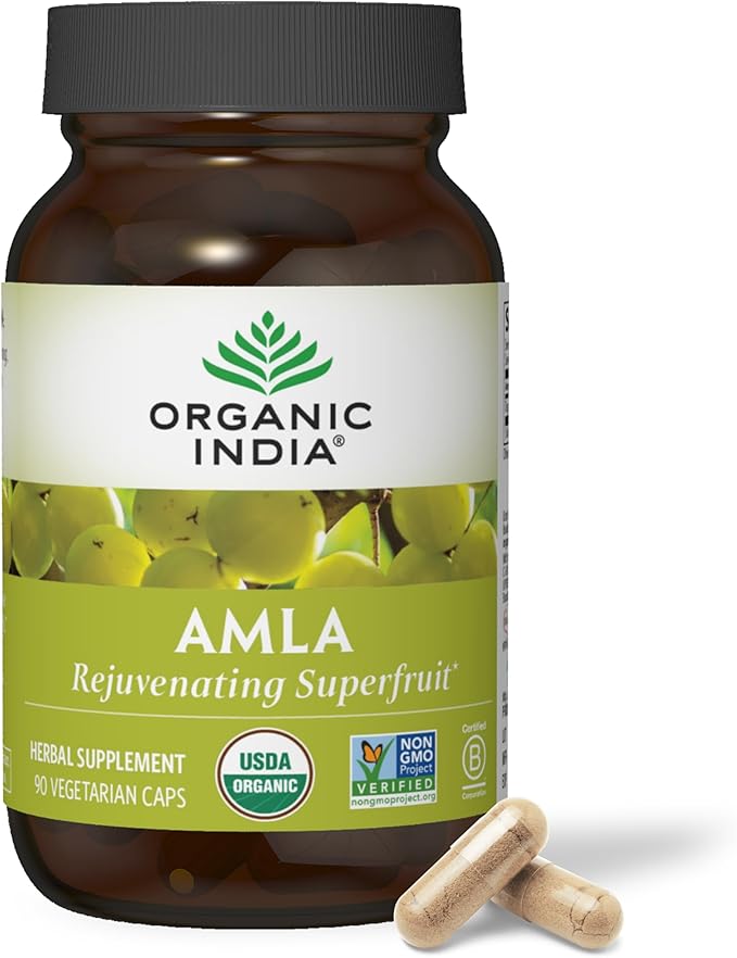 ORGANIC INDIA Amalaki Herbal Vitamin Supplement - Immune Support Vitamin C Vegan Gluten-Free Kosher Ayurvedic Antioxidant USDA Certified Organic Non-GMO - 90 Capsules