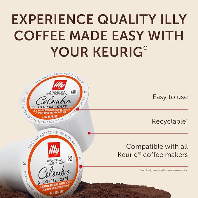 illy Coffee K Cup Pods for Keurig Machines Colombia Single Origin Roast 100% Arabica Premium Italian Coffee 10 Count 6 Pack