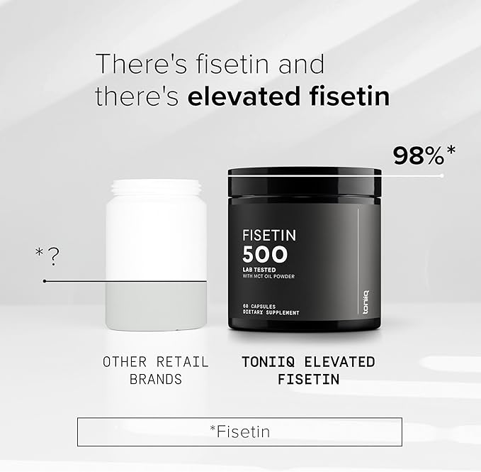 Toniiq Ultra High Purity Fisetin 500mg - 98%+ Higly Purified &amp Bioavailable Fisetin Supplement with MCT Oil for Absorption - Third-Party Tested Senolytic Supplements for Aging Support - 60 Capsule