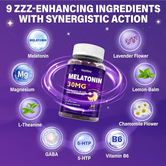 Melatonin 30mg Gummies for Adults - Sugar Free Melatonin Gummies Maximum Strength with Magnesium B6 GABA &amp Botanical Blend - Non-Habit FormingVegan Non GMO Natural Mixed Berry Flavor