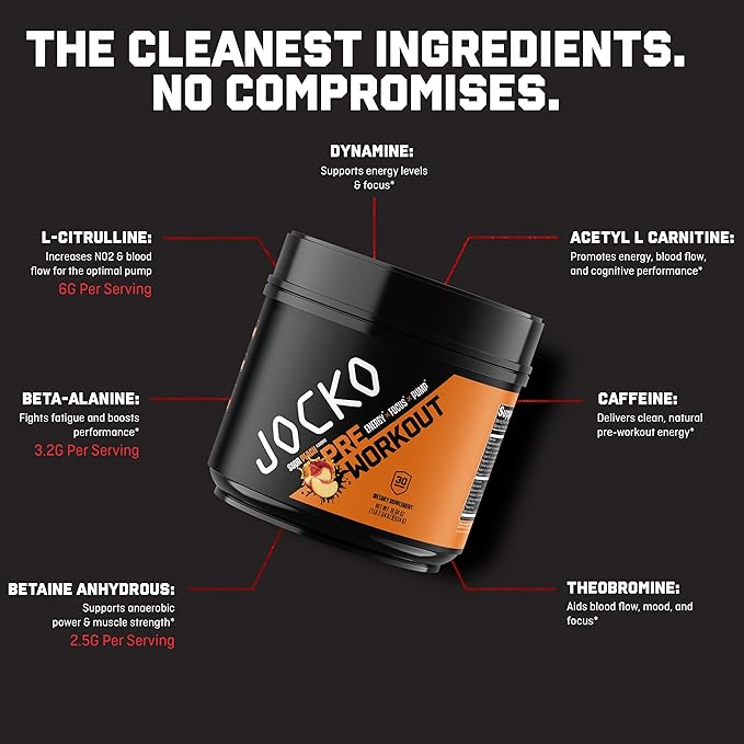 Jocko Fuel Ultimate Pre Workout Powder - Pre-Workout Energy Powder Drink for Men &amp Women - High Stim Sugar-Free Nootropic Blend to Support Muscle Pump Energy &amp Recovery 200mg Caffeine Sour P