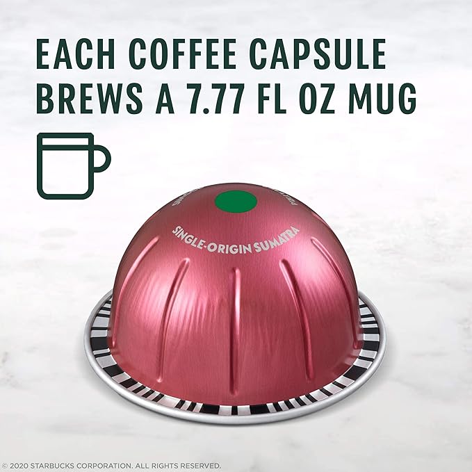 Starbucks by Nespresso Vertuo Single-Origin Sumatra Dark Roast Coffee 32-count Coffee Pods Brews 7.8 oz.