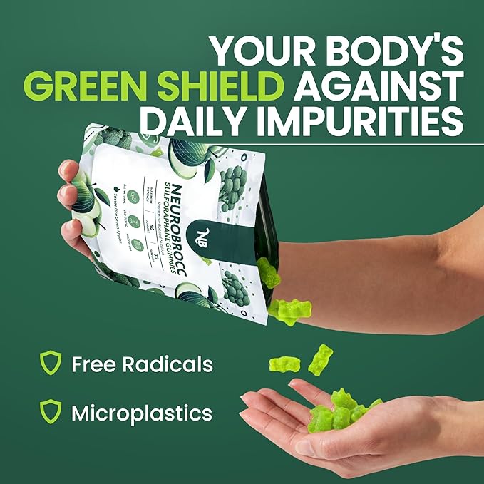 NeuroBrocc Sulforaphane Supplement Gummies – Broccoli Sprout Extract – Vegan Friendly Green Apple Flavor – Broccoli Seed Extrac for Kids and Adults - 60 Gummy Bears