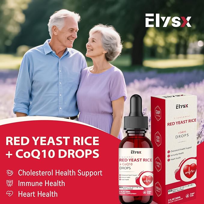 Liposomal Red Yeast Rice with Coq10 Liquid Drops Red Rice Yeast for Cholesterol Health Immune &amp Heart Support with Biotin Bromelain &amp Vitamins 2 FL OZ