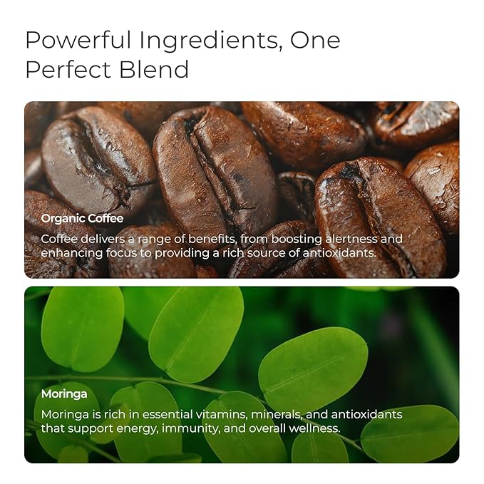 Livingood Daily Coffee with Moringa Whole Bean Medium Roast Coffee with Plant Based Ingredients for Morning Energy Made with Moringa Powder Organic Non GMO Vegan Gluten Free 20 Srvgs 12 oz Bag