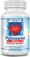 Purethentic Naturals Policosanol 20mg | Supports Cardiovascular &amp Cholesterol Health* | Free Radical &amp Antioxidant Protection* | from Pure Sugar Cane with No Unnecessary Fillers | 100 Veg Caps