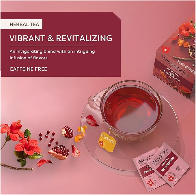 Wissotzky Red Sensation | Hibiscus Herbal Tea (6 Pack - 120 Tea Bags) | Captivating Flavor | Caffeine Free Tea | Refreshing Blend