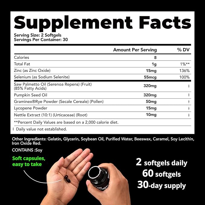 Saw Palmetto for Men Prostate Health Supplement Pharmaceutical Grade - Pumpkin Seed Oil - Graminex - Nettle Supports Urinary Function &amp Hair Loss PreventionDHT Blocker 60 softgels