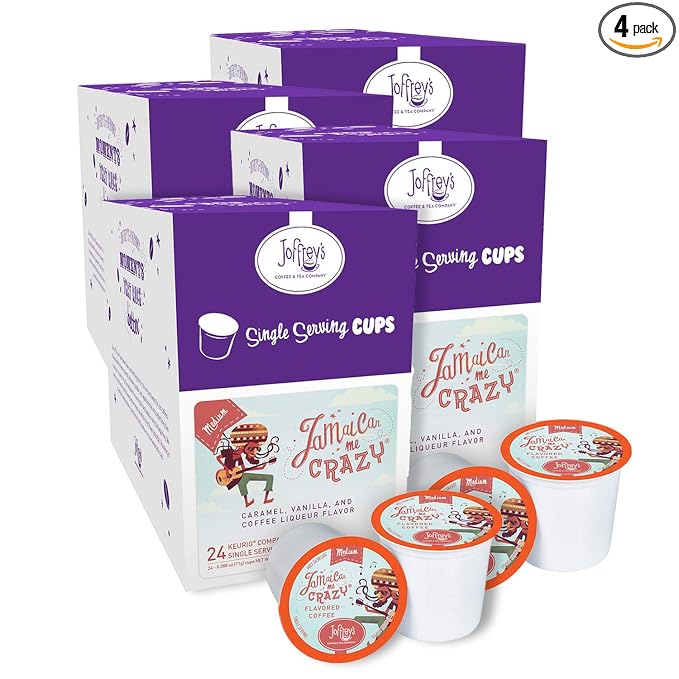 Joffrey's Coffee - Jamaican Me Crazy Flavored Artisan Medium Arabica Roast Caramel Vanilla Liqueur K-Cup Compatible (96 Count)