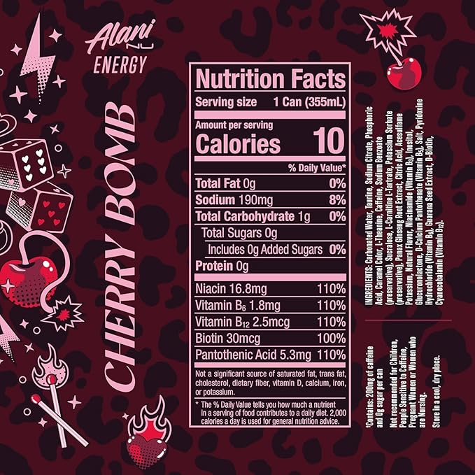 New Alani Energy Drinks Pumpkin Cream Sherbet Swirl Cherry Bomb - Limited Edition Flavors - Variety Pack Sugar-Free Low-Calorie 200mg Caffeine Energy Boost Drink 12 fl oz (Pack of 6) (Packaging