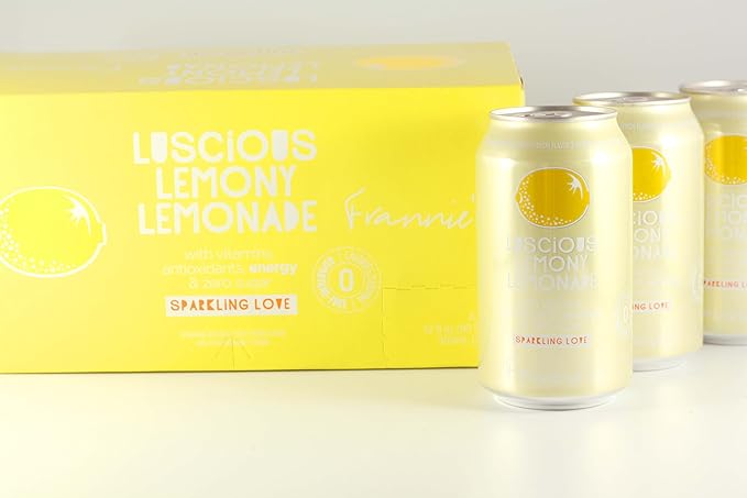KauffmanTreats Frannie Sparkling Beverage- Zero Calories &amp Sugar Aspertame Free: 8-Ct 12 Oz. Cans (Luscious Lemonade)